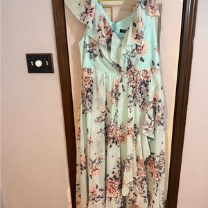 SHEIN Mint Floral Asymmetrical Dress